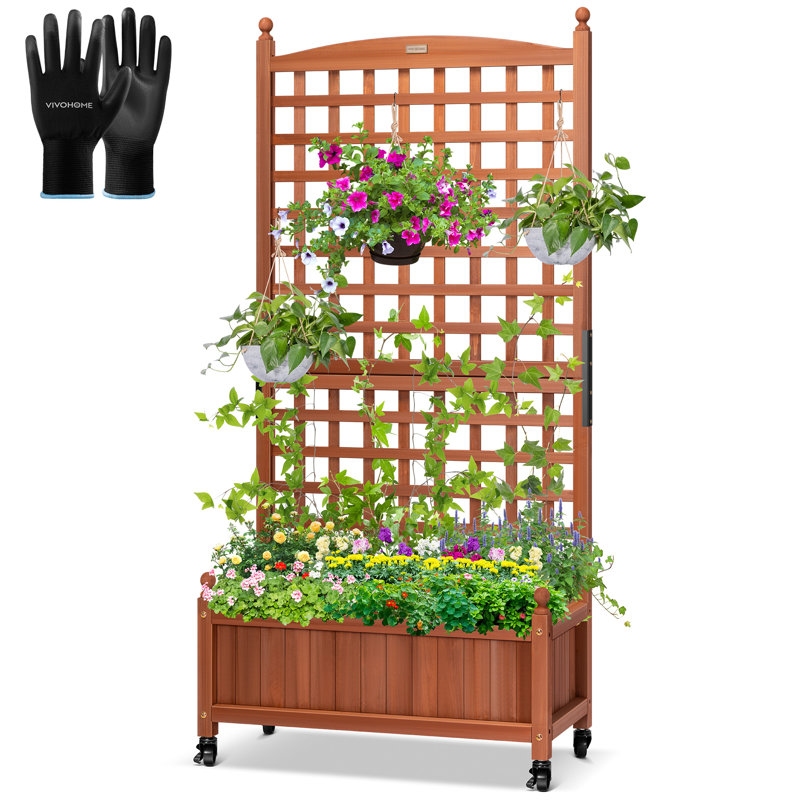 Lit surélevé en bois avec treillis VIVohome, 1, H 62 po x l 13 po x P 29,5 po