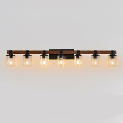 Applique murale industrielle pour salle de bain 50 lumières avec abat-jour en verre et décoration en bois de style rustique 7 lumières 50 po (sans ampoules)
