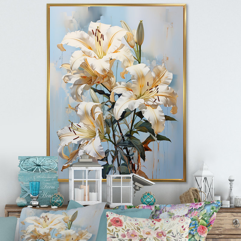 Lilies en fleurs II sur toile, H 44 po x l 34 po x P 1,5 po, Cadre flottant doré