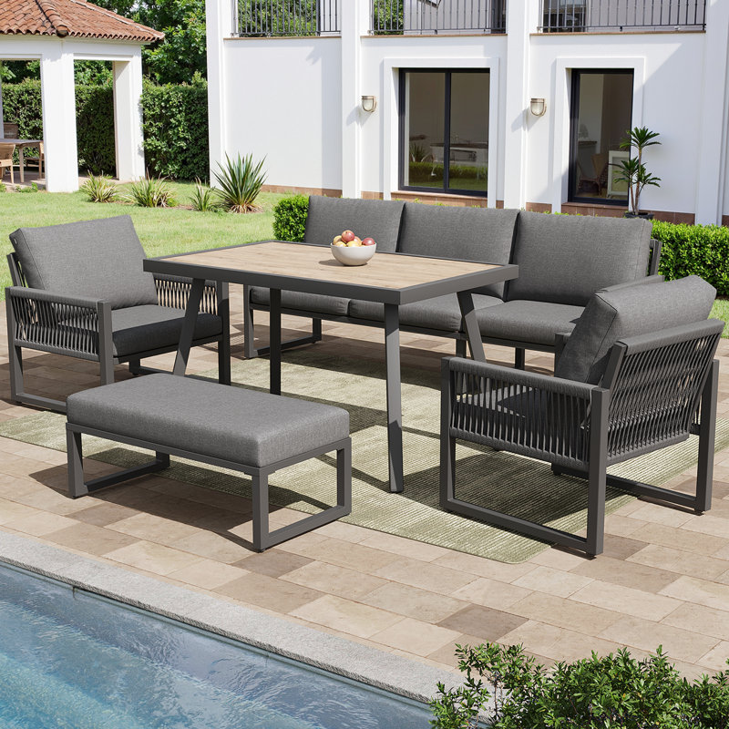 7-Seater Rope Garden Lounge Set with Dining Table