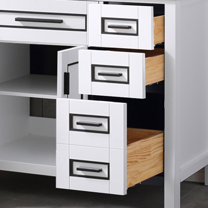 Ensemble de meuble-lavabo 49 po avec armoire en bois massif et comptoir en pierre reconstituée, Blanc