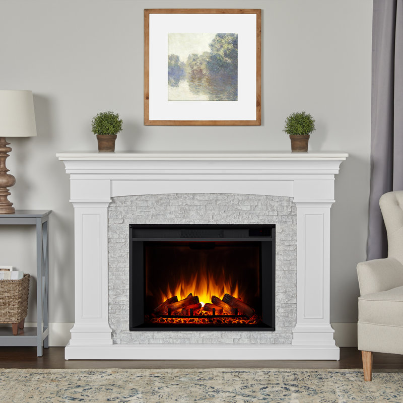 Deland Grand 63" W Freestanding Electric Fireplace, White