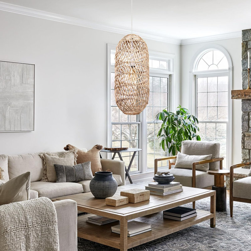 Luminaire suspendu en lustre en rotin Boho