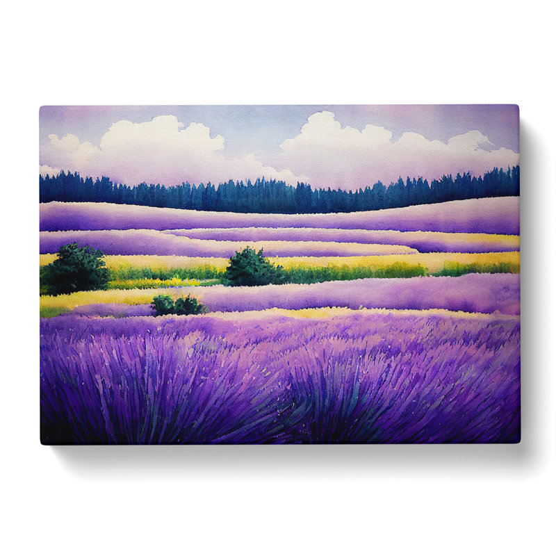 Lavender Field Watercolour Vol.6 - Wrapped Canvas, 35cm H x 50cm W x 3cm D