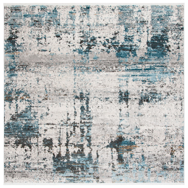 Tapis ivoire / bleu marine Mesa, Carré 6 pi 7 po