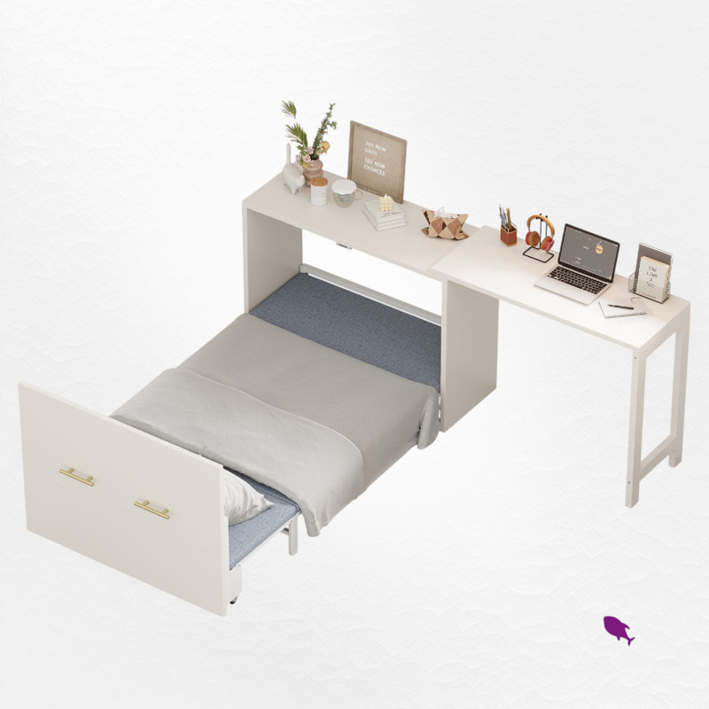 Murphy Bed With Adjustable Desk, White