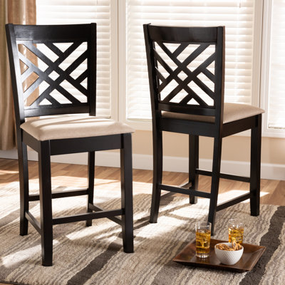63.5cm H Polyester Blend Upholstered Cross Back Side Chair in Grey/Dark Brown