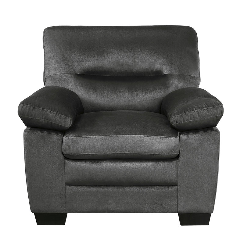 Chaise rembourrée en tissu gris foncé pour salon moderne - assise confortable de 25 po de hauteur, avec accoudoirs texturés