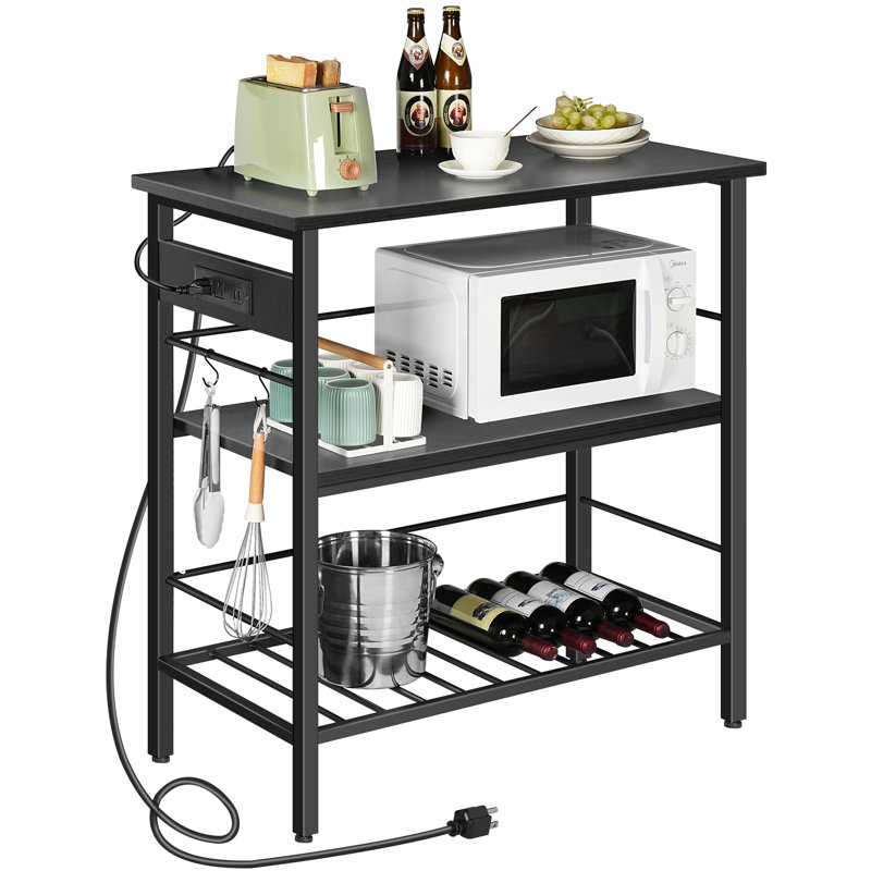 Vuto 35.8" Kitchen Island Table with Power Outlet, Black/Black