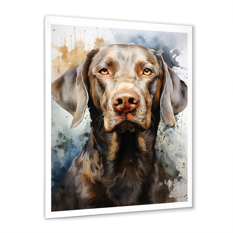 «Dog Weimaraner Majestic Portrait V», reproduction sur toile, Cadre simple blanc, H 44 po x l 34 po x P 1,5 po