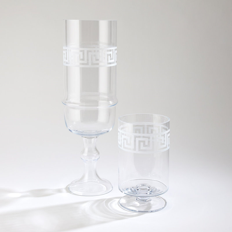 Etched Greek Handmade Glass Table Vase, 13.5" H x 7.75" W x 7.75" D