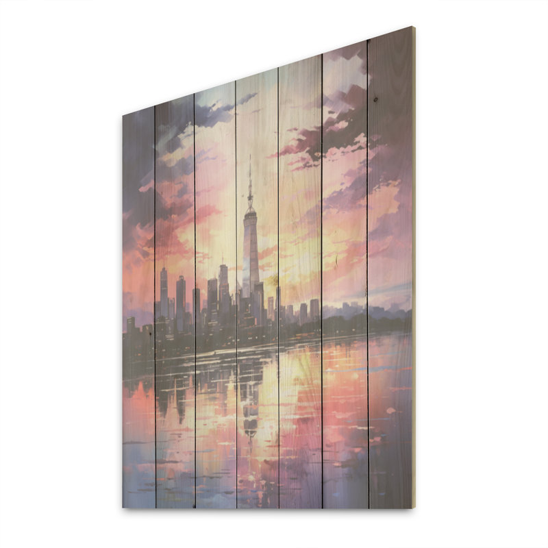 Mystical Skyline Hues I - Art sur bois de pin naturel, H 32 po x l 24 po