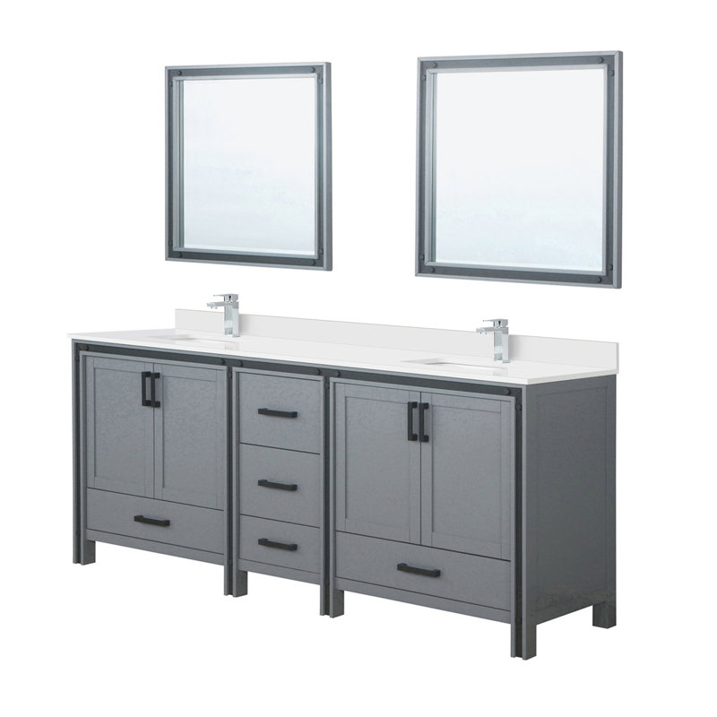 84 po. Gris foncé Meuble-lavabo double X 22 avec comptoir en quartz blanc, robinet, 34 miroirs - égratignure et teinture pour une utilisation durable dans le robinet