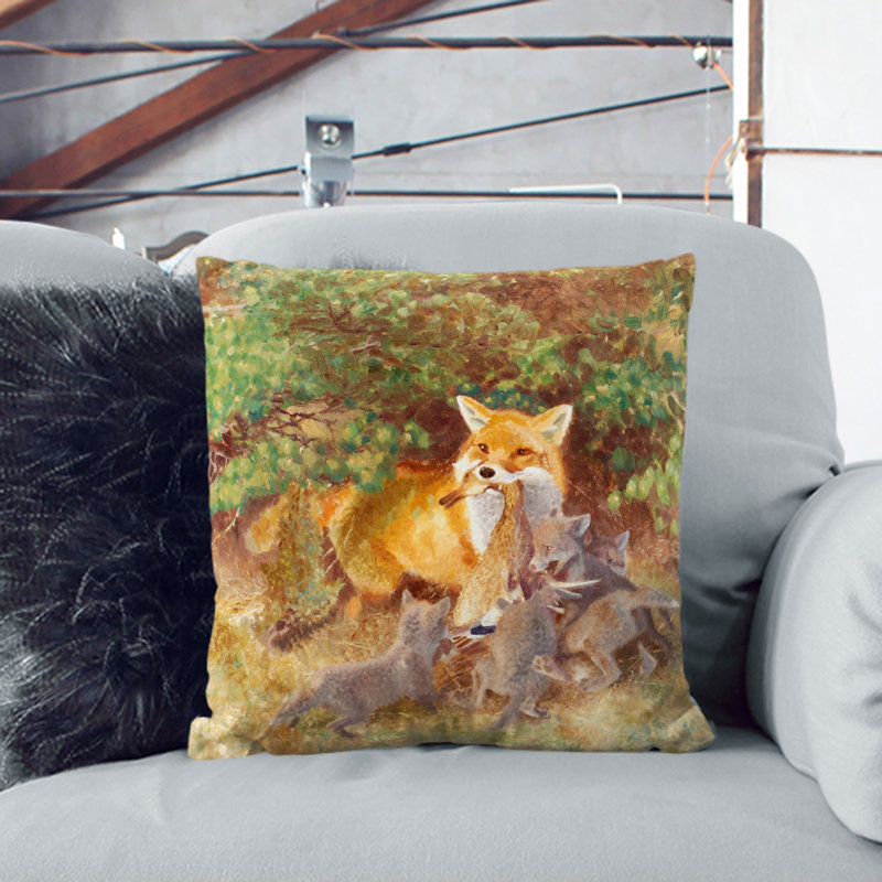Fox and Cubs Scatter Cushion, White, 55cm H x 55cm W x 20cm D