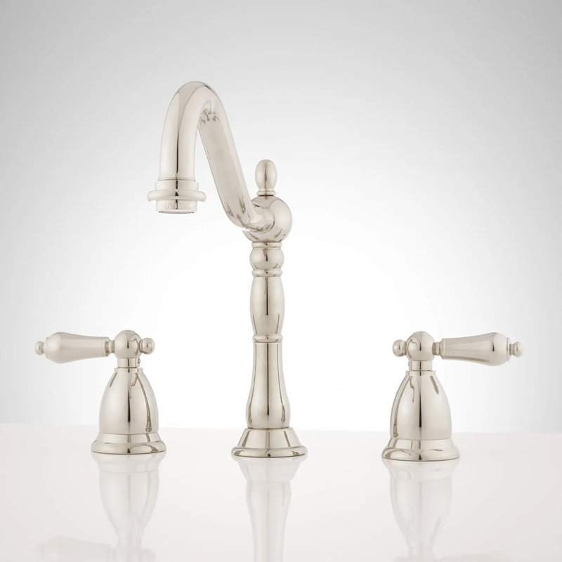 Victorian Widespread Bathroom Faucet with Lever Handles, Polished Nickel