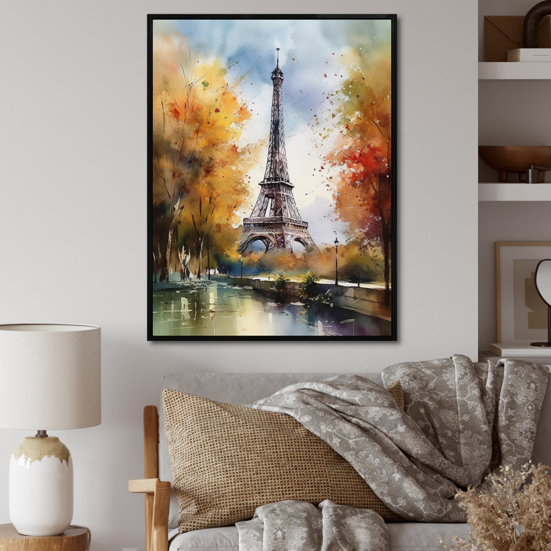 «Pastel Eiffel Tower In Paris III», reproduction d'art sur toile Paris, H 32 po x l 16 po x P 1 po, Cadre flottant noir
