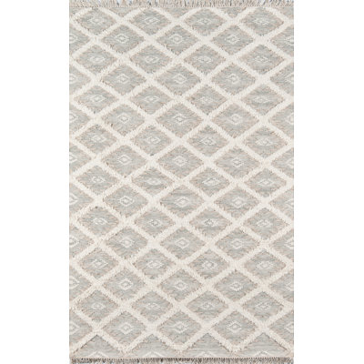 Wool Geometric Area Rug in Gray