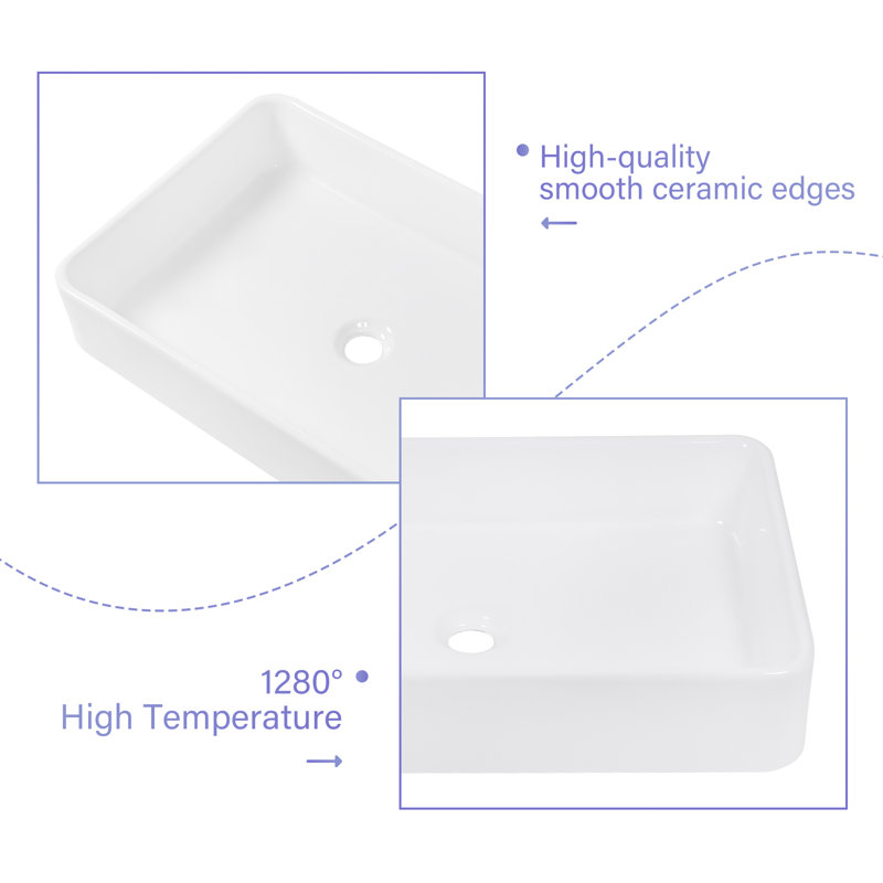 24'' x 16'' White Ceramic Rectangular Above-Counter Sink
