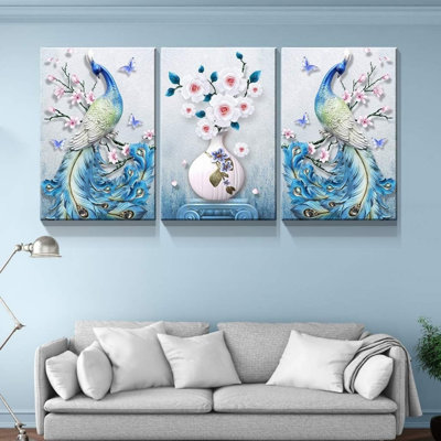 Watercolor Floral Mason Jar 16x12 Inch 3 Pack Canvas Prints, Wall Art for Snack Corner