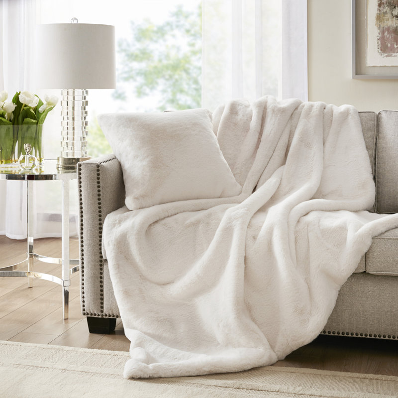 Ivory Faux Fur Square Throw Pillow with Polyfill