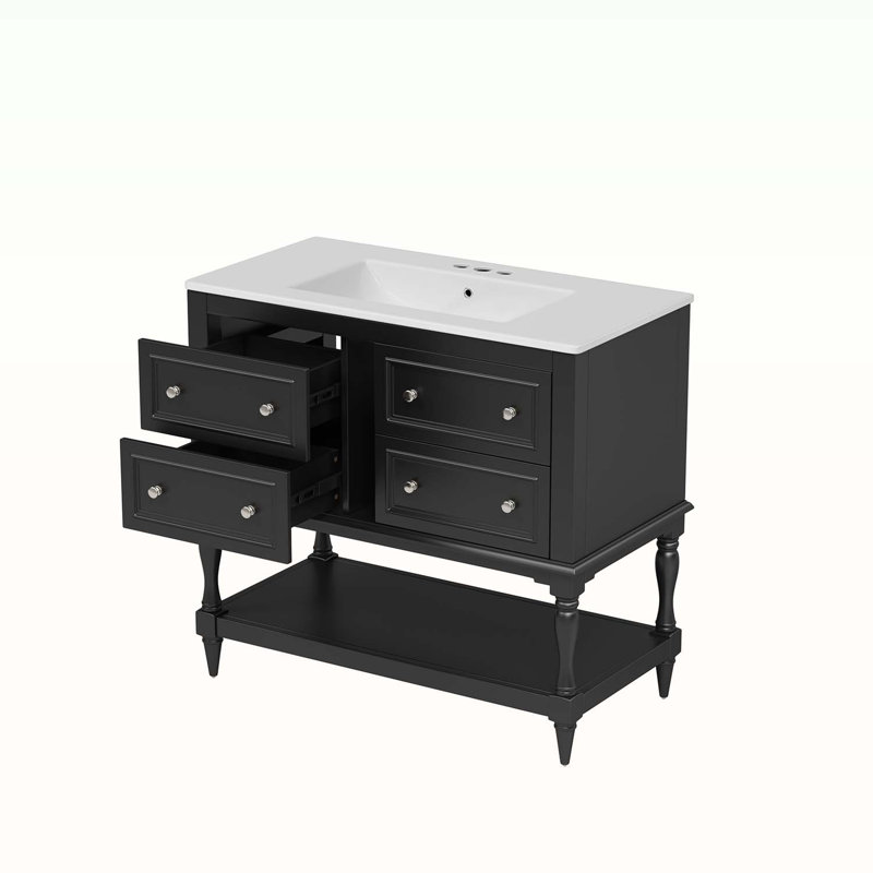 Free Standing Vanity Set with 4 Drawers,with Sink Combo, Black