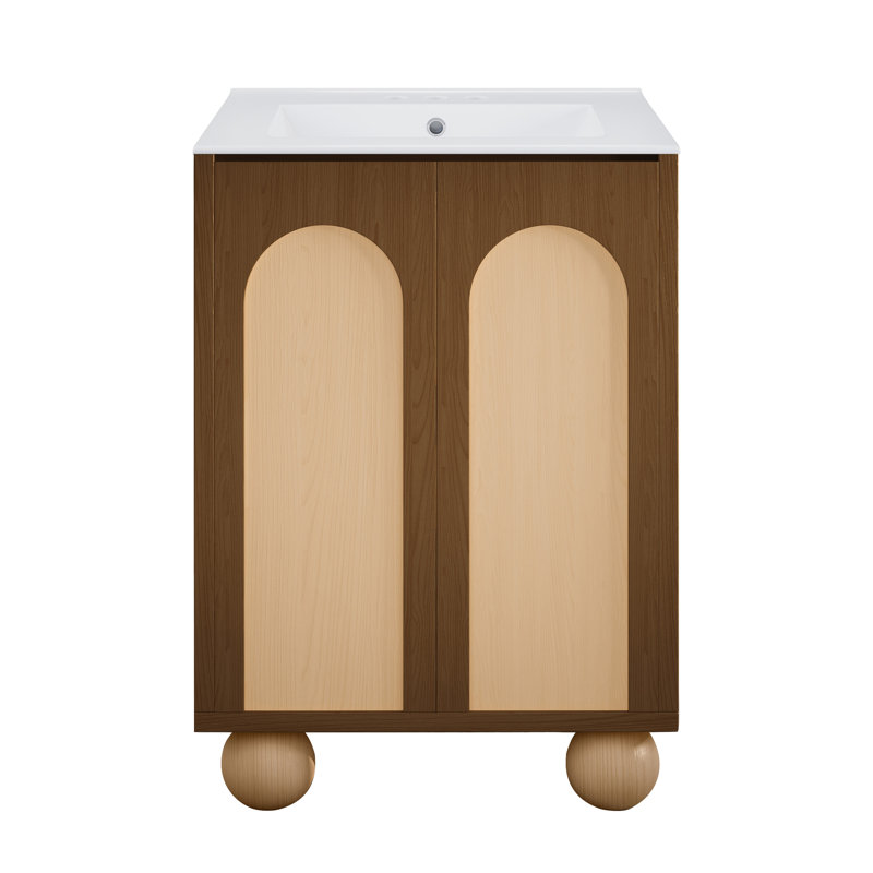 Ensemble de meuble-lavabo autoportant 24 po Plaisir II, Blanc, Chêne brun