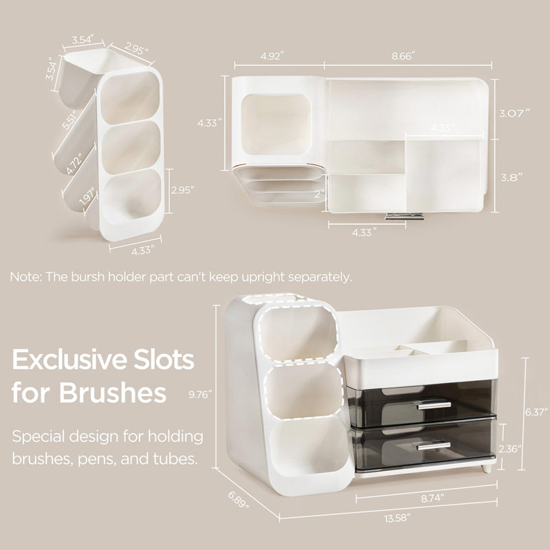 Organisateur de maquillage avec porte-brosse pour meuble-lavabo, grand rangement en plastique pour comptoir de salle de bain