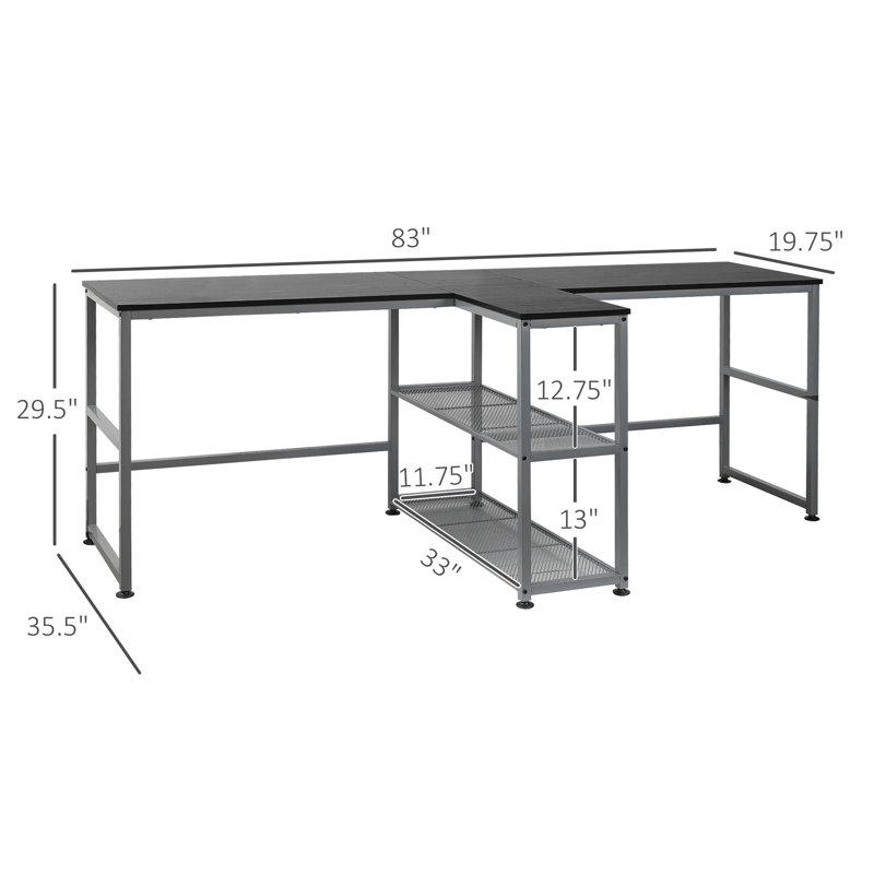Two Person Computer Desk With 2 Storage Shelves, Double Desk Workstation With Book Shelf, Long Desk Table For Home Office