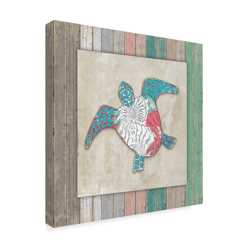 « wood frame turtle », reproduction d’impression sur toile tendue, H 14 po x l 14 po x P 2 po