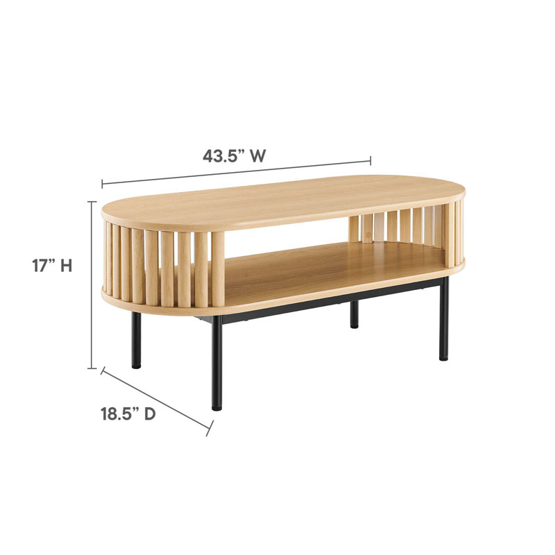 Oak Oval Wood Coffee Table with Black Metal Legs