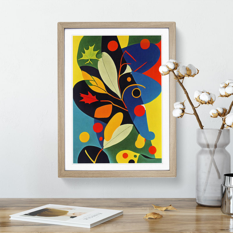 Colourful Abstract Leaves - Single Picture Frame Print, Oak, 46cm H x 34cm W x 2cm D