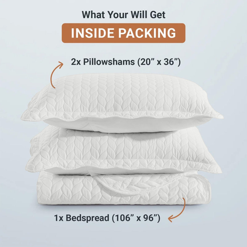 Ensemble de couvre-lit gaufré en microfibre très grand, doux et résistant à la poussière, 3 pièces, Blanc