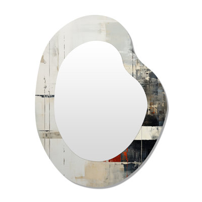 Turrell Abstract Black Red Road Collage - Abstract Collages Unique Shape Unique Mirror, Black Asymmetrical Large Wall Mirror, Printed Metal Art