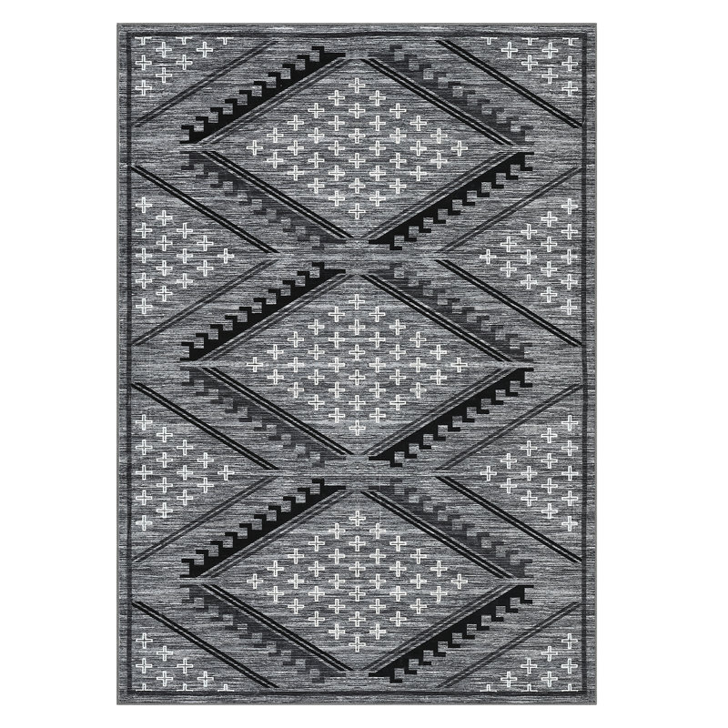 Washable Rugs for Living Room Boho Area Rugs Diamond Print Non Slip Large Kids Bedroom Carpet Farmhouse Indoor Stain Resistant Carpet for Dining Room Playroom