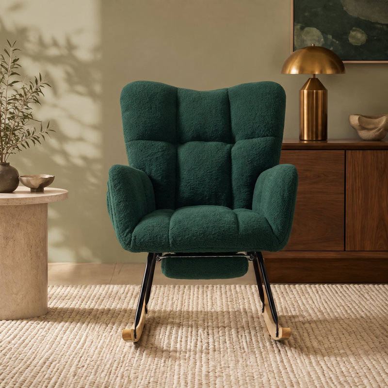 Chaise berçante à bascule Mid-Century moderne avec repose-pieds rétractable et dossier haut, chaise berçante décorative