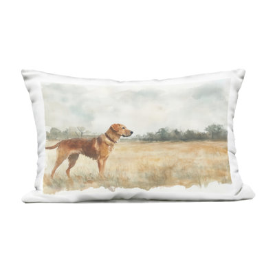 Retriever Dog in Open Field Outdoor Printed Pillow, design by Petal Prints Design