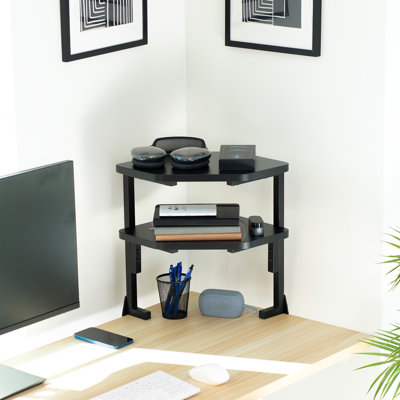 VIVO Black Corner Clamp-on 17" Above or Below Desk 2-Tier Shelving Organizer