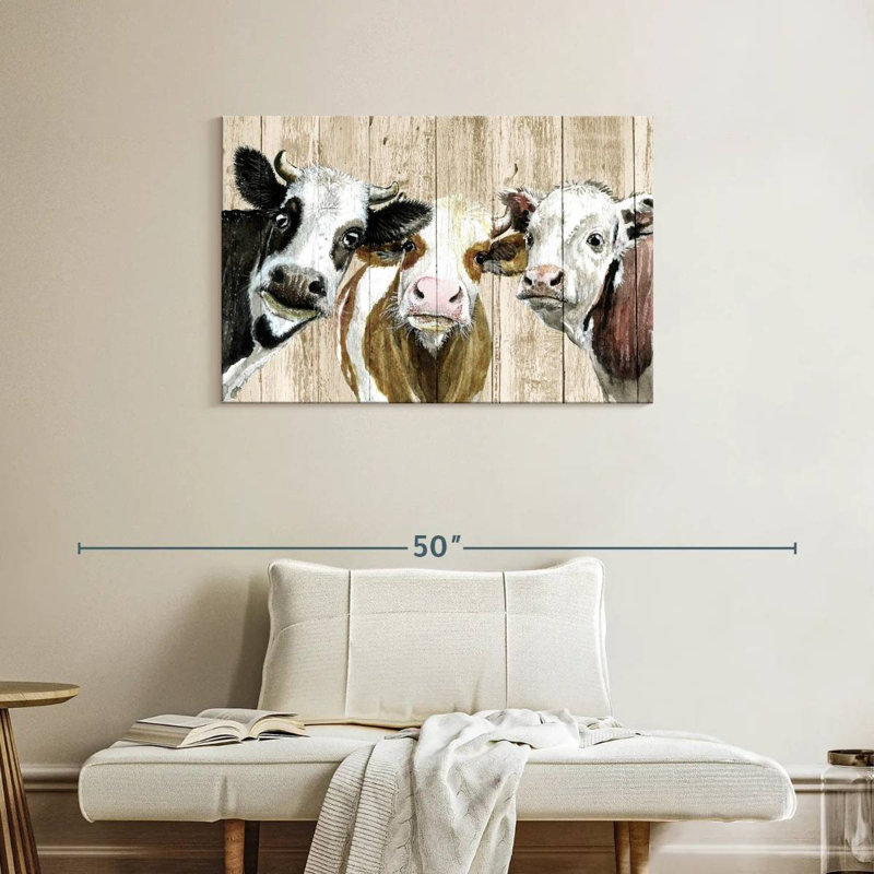 Brampt Curious Cows On Wood, 24" H x 36" W