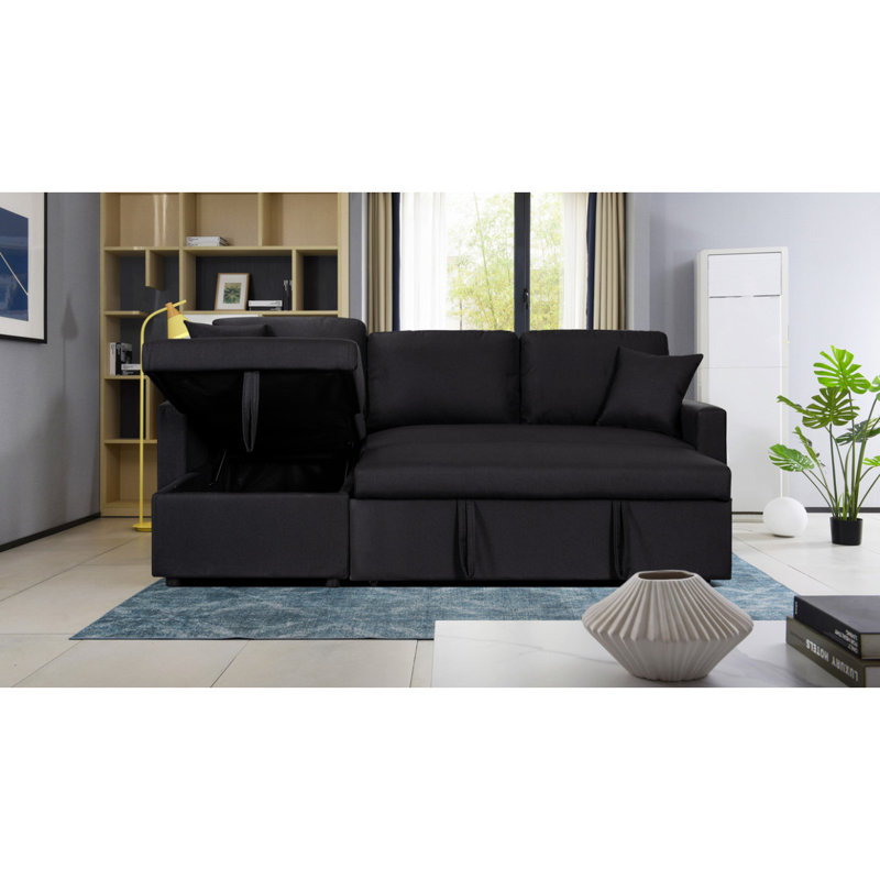 Canapé modulaire réversible en tissu de lin noir 82 po Modern