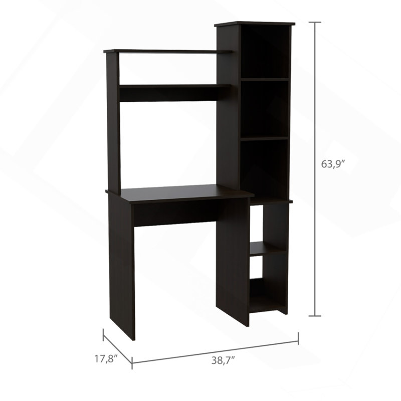Bureau, cinq tablettes, deux tablettes supérieures, noir, Noir