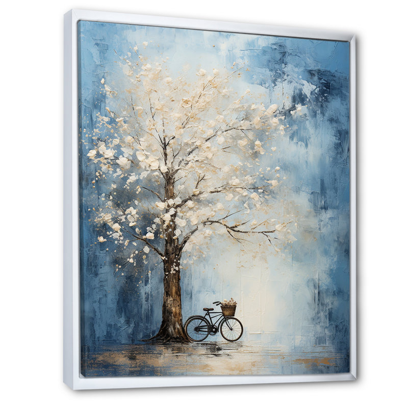 Indigo Intrigue arbre blanc sur toile, H 40 po x l 30 po x P 1,5 po, Cadre flottant blanc