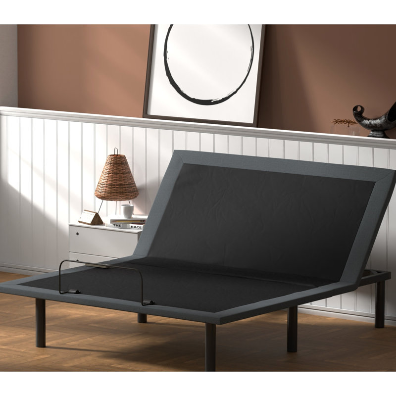 Base de lit grand réglable Btx4 - Positions de la tête et des pieds réglables, aucun outil requis, plateforme en contreplaqué, matériau en acier de couleur gris noir, télécommande sans fil, pliage central, et