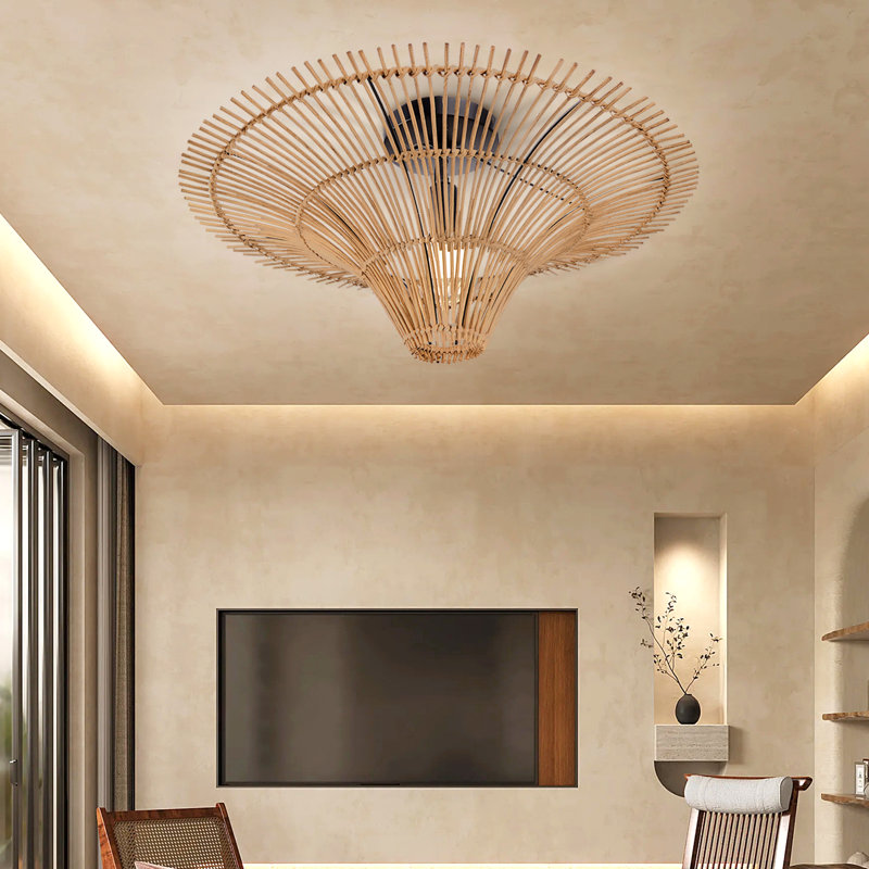 Anisur 1 - Light Rattan Bowl Pendant, 7.08" H x 23.62" W x 23.62" D
