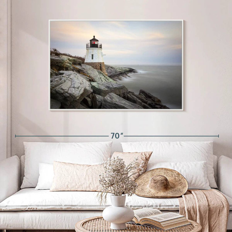 Phare de Coastal Castle Hill, Cadre flottant blanc, 46 po x 31 po