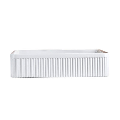White Rectangular Ceramic Bathroom Vessel Sink with Drain Assembly