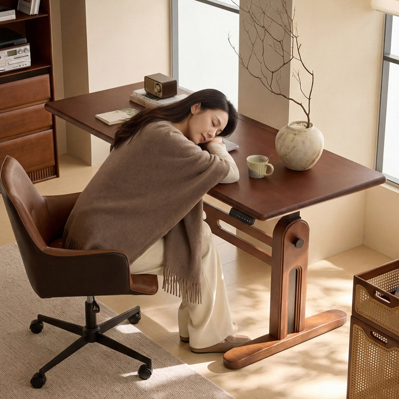 Bureau rectangulaire en bois massif noyer, 29.33"H×55.12"L×29.53"W