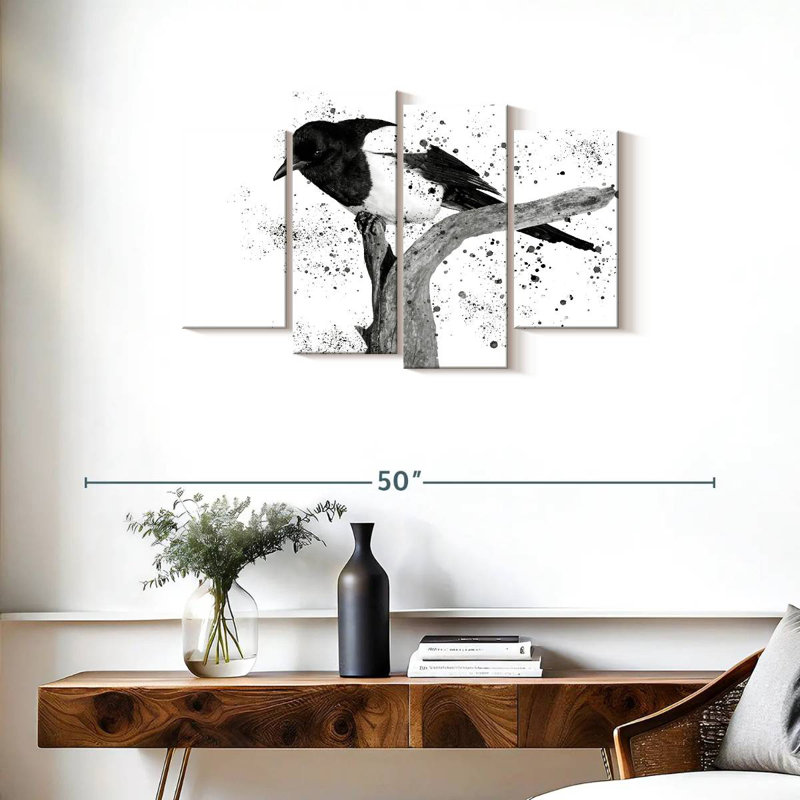 Oiseau noir et blanc Brampt, H 22 po x l 36 po