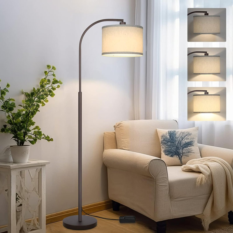 Arc Floor Lamp, Dimmable Floor Lamp For Living Room, Modern Standing Lamp With Adjustable Drum Shade, Tall Pole Lamp For Bedroom Study Room Office, 9W 3000K LED Bulb Included