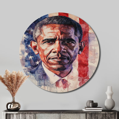 Premier président afro-américain d'Obama - art mural moderne en métal rouge, impression du président sur un cercle en métal