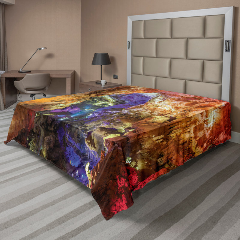Ambesonne Colorful Top Flat Sheet Prometheus Cave View Multicolor, California King Flat Sheet